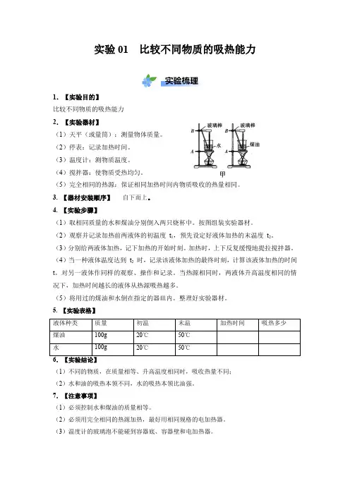 实验01 比较不同物质的吸热能力(解析版)