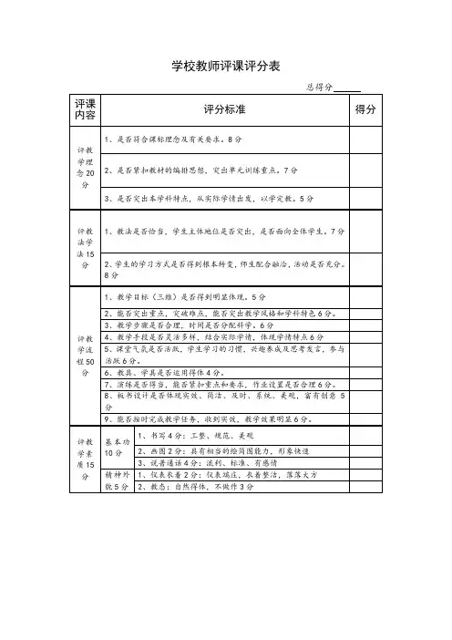 学校教师评课评分表