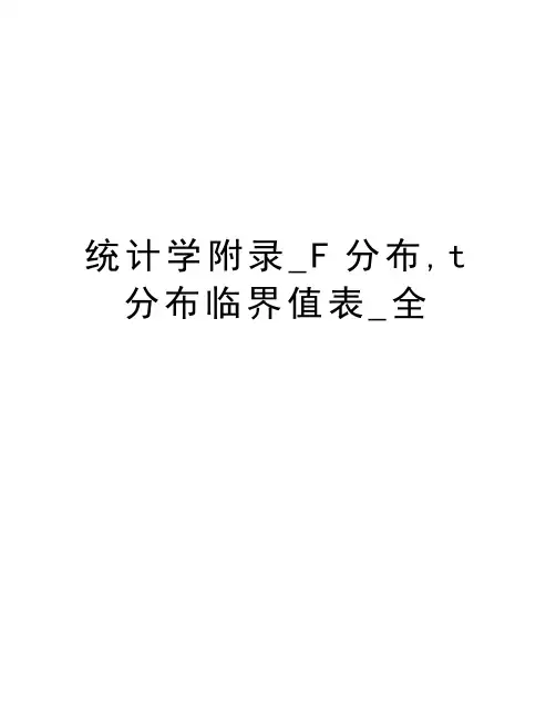 统计学附录_F分布,t分布临界值表_全讲课讲稿
