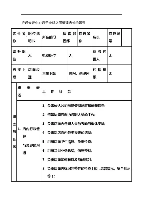 产后恢复中心月子会所店面管理店长的职责