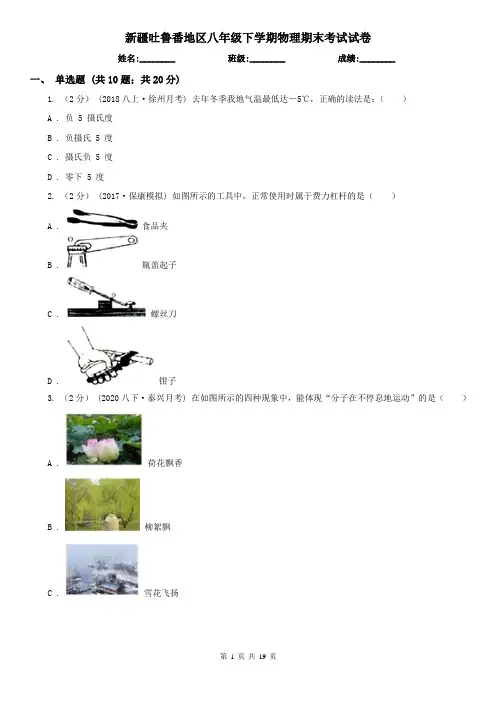 新疆吐鲁番地区八年级下学期物理期末考试试卷