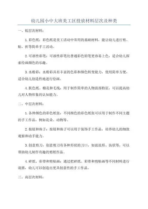 幼儿园小中大班美工区投放材料层次及种类