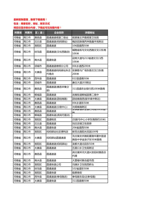 新版河南省周口市圆通快递企业公司商家户名录单联系方式地址大全130家