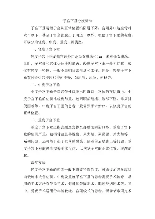子宫下垂分度标准
