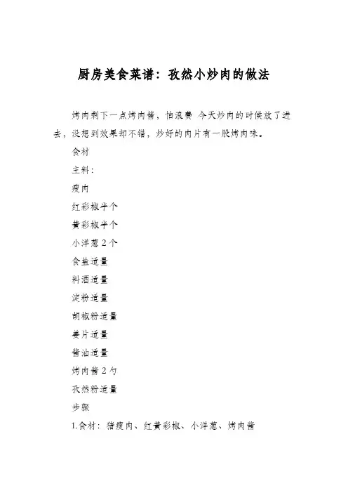 厨房美食菜谱：孜然小炒肉的做法
