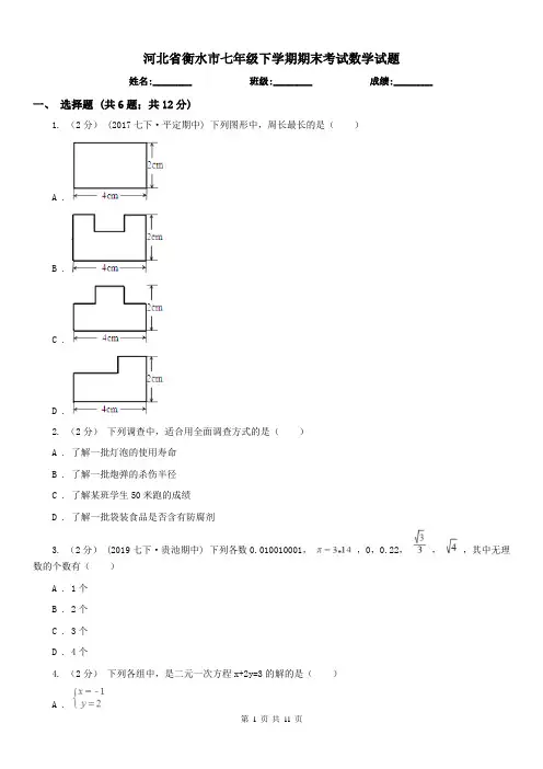 河北省衡水市七年级下学期期末考试数学试题 