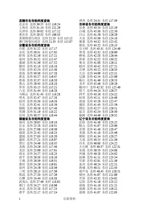 中国各省各市经纬度查询