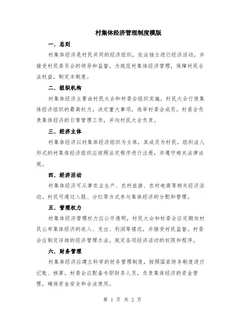 村集体经济管理制度模版