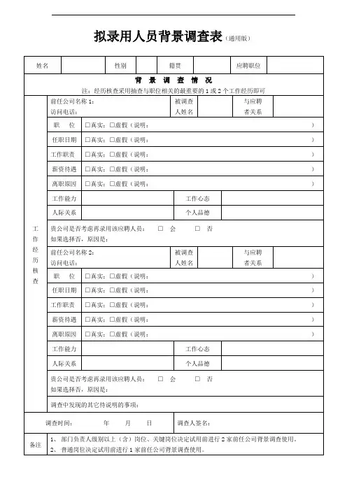 拟录用人员背景调查表