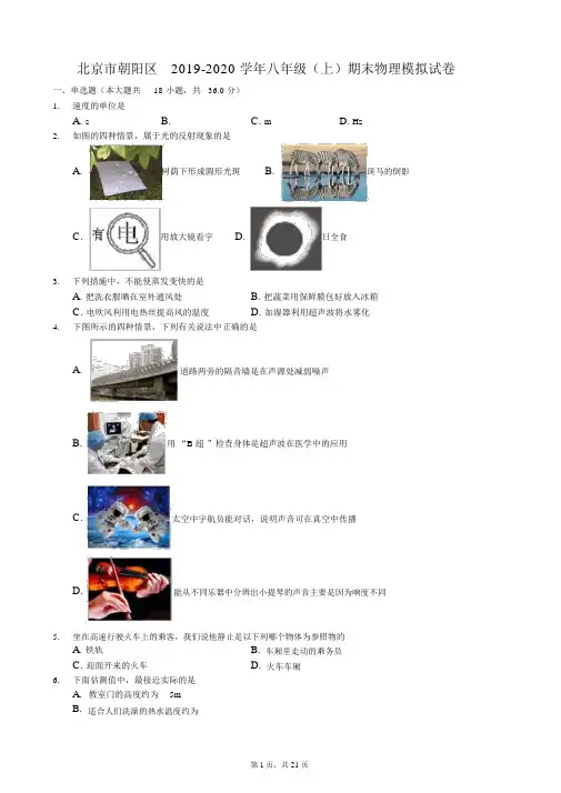 北京市朝阳区2019-2020学年八年级(上)期末物理模拟试卷