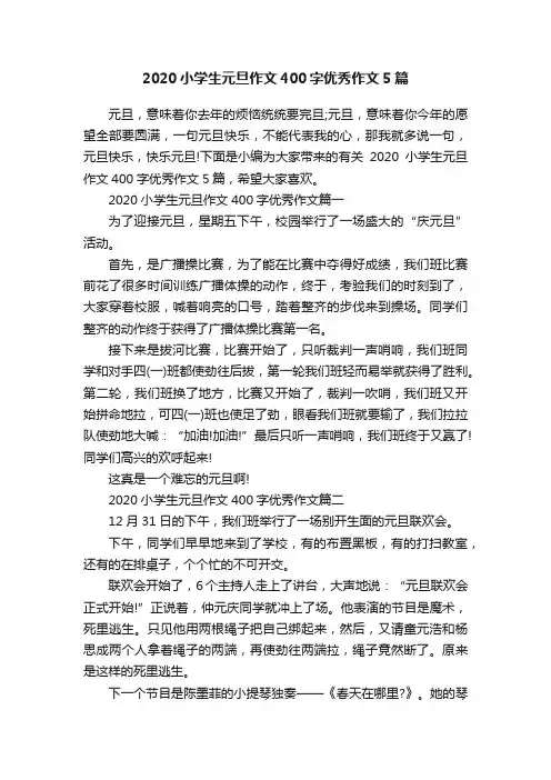 2020小学生元旦作文400字优秀作文5篇