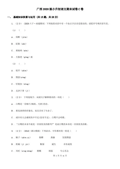 广西2020版小升初语文期末试卷C卷新版
