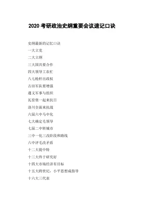 2020考研政治史纲重要会议速记口诀