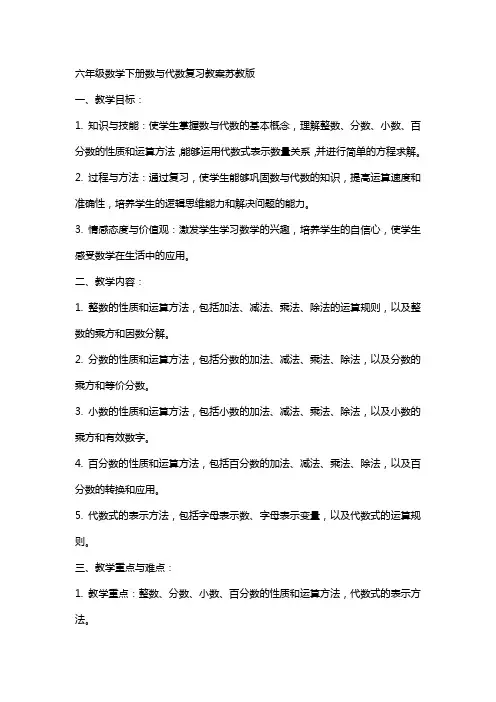 六年级数学下册数与代数复习教案苏教版