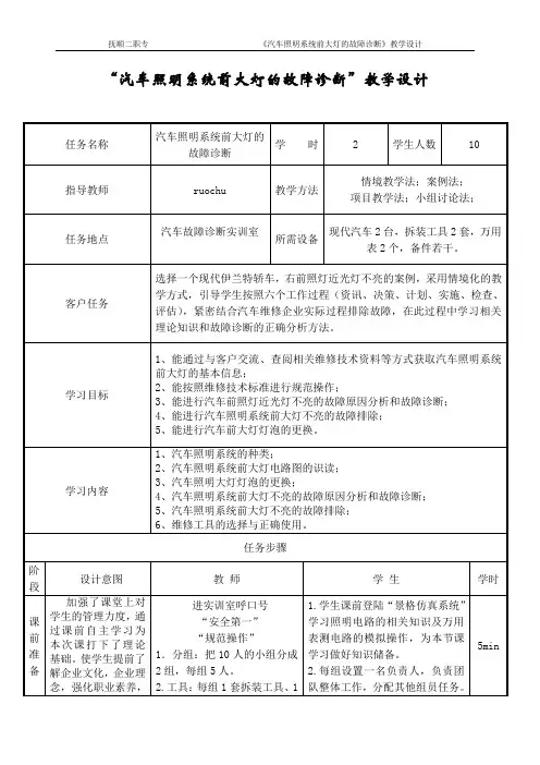 汽车照明系统前大灯的故障诊断
