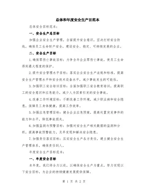 总体和年度安全生产目范本