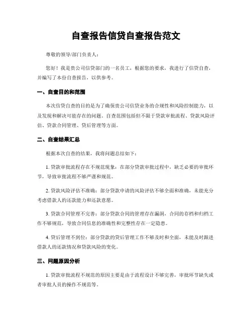 自查报告信贷自查报告范文