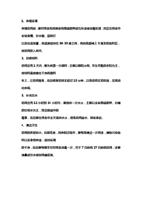 雏鸡饲养注意事项及处理