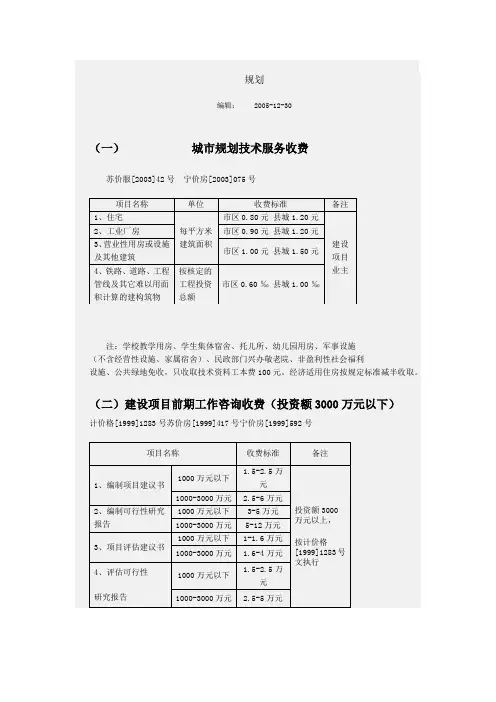 规划测绘收费标准1