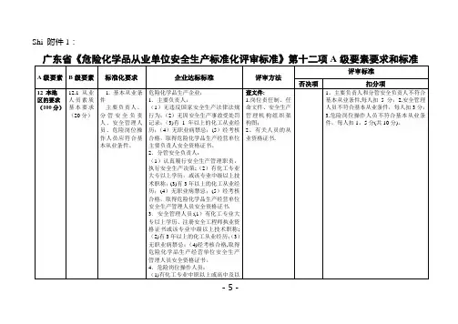 广东省《危险化学品从业单位安全生产标准化评审标准》第十二项A级要素要求和标准