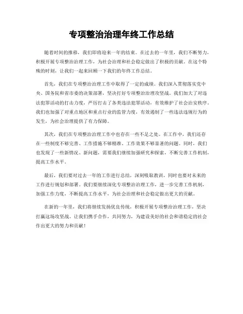 专项整治治理年终工作总结