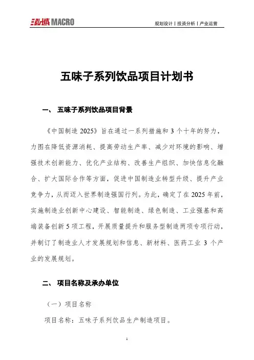 五味子系列饮品项目计划书