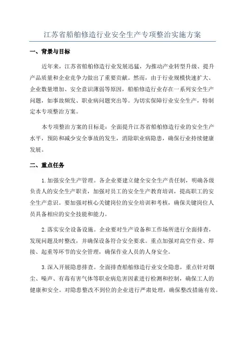 江苏省船舶修造行业安全生产专项整治实施方案