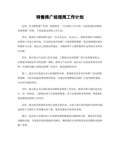 销售推广经理周工作计划