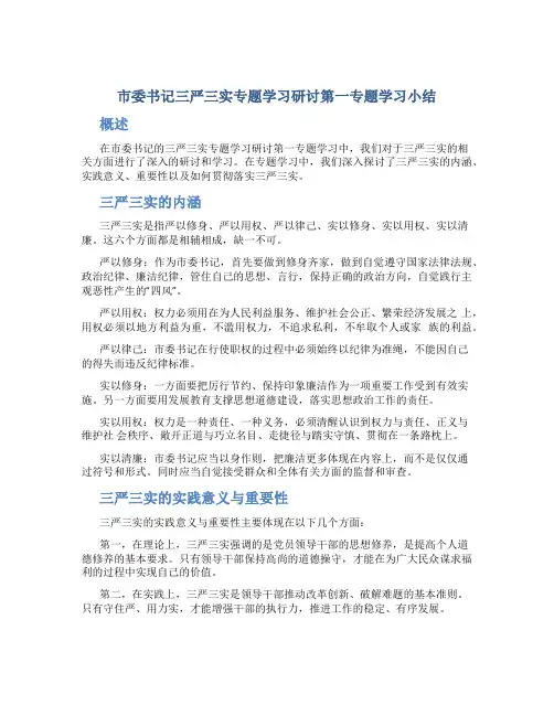 市委书记三严三实专题学习研讨第一专题学习小结