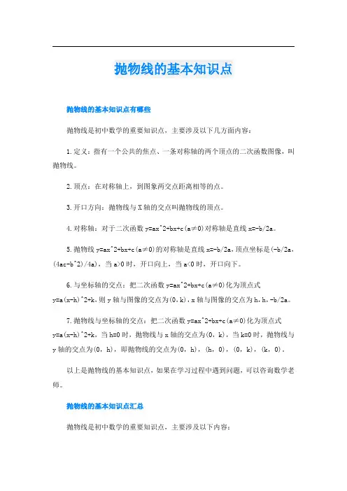 抛物线的基本知识点
