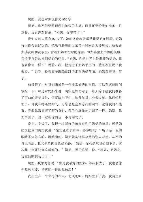 中小学奶奶,我想对你说作文500字