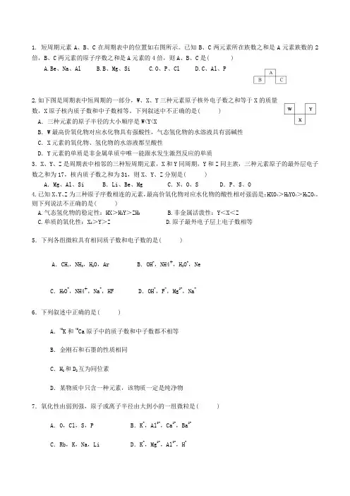 元素周期律习题(附答案)