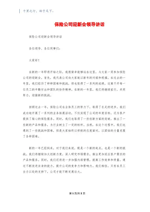 保险公司迎新会领导讲话