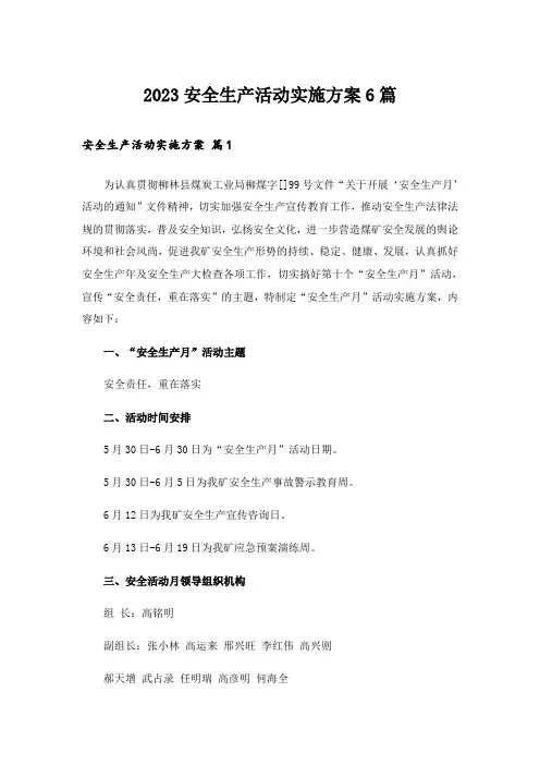 2023安全生产活动实施方案6篇