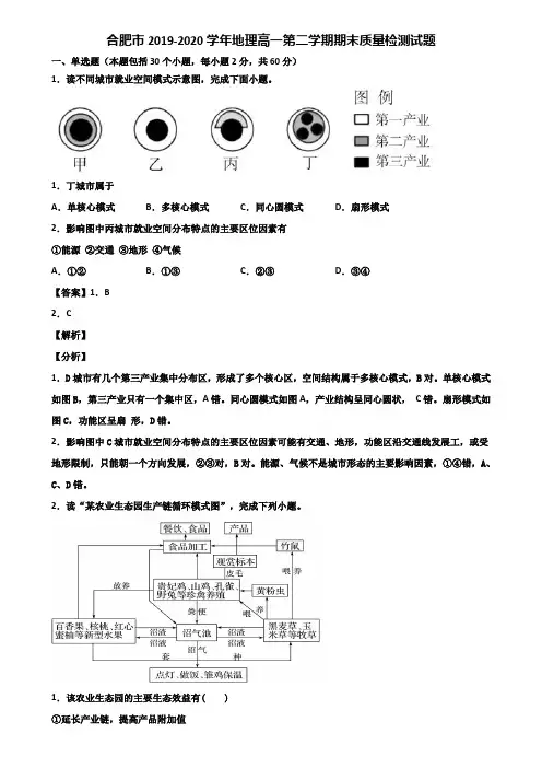 合肥市2019-2020学年地理高一第二学期期末质量检测试题含解析
