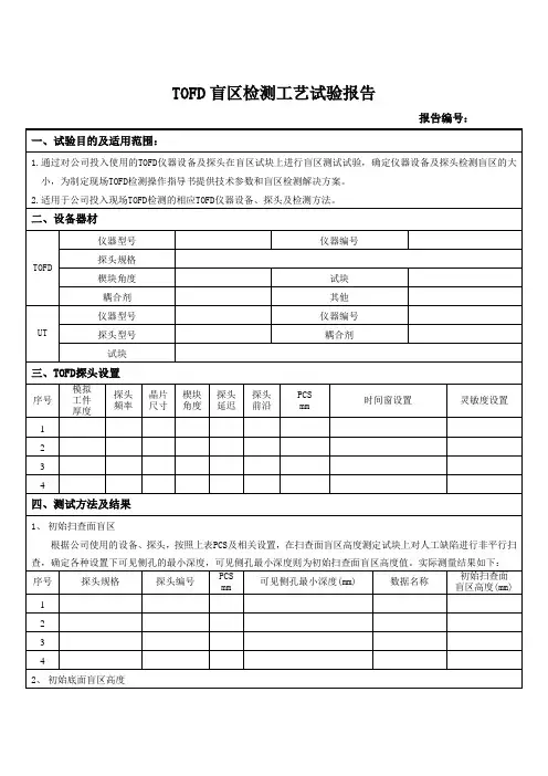 TOFD盲区检测工艺试验报告