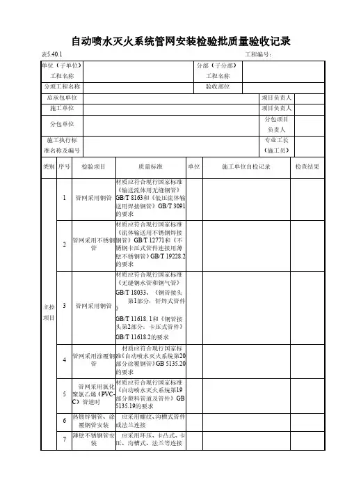 自动喷水灭火系统管网安装检验批质量验收记录