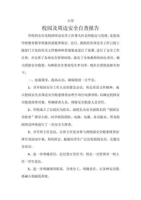 小学校园及周边安全自查报告