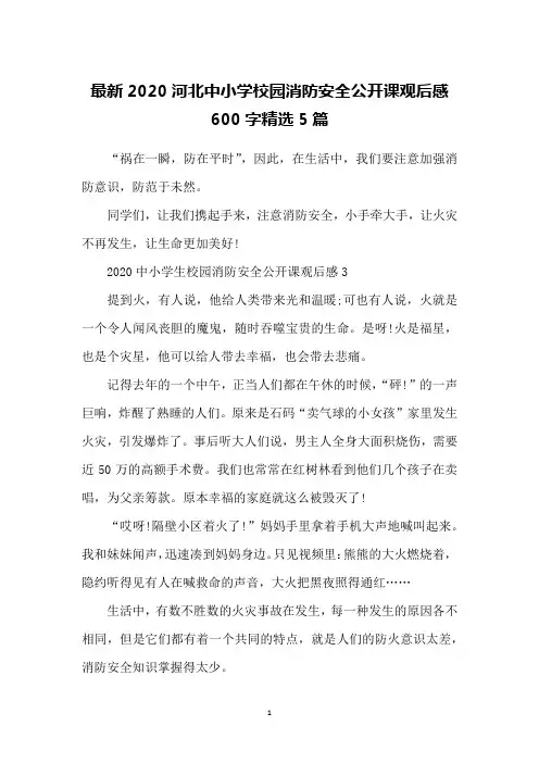 最新2020河北中小学校园消防安全公开课观后感600字精选5篇