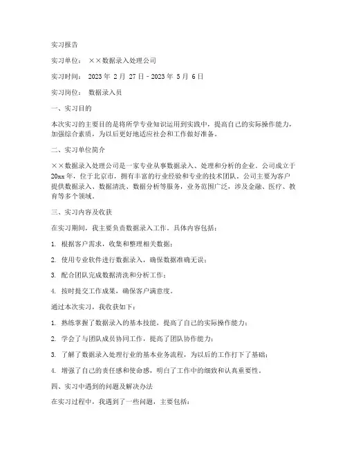 数据录入实习报告