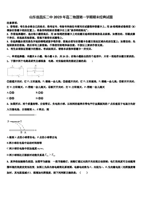 山东省昌乐二中2023年高二物理第一学期期末经典试题含解析