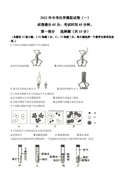 2022年辽宁省沈阳市皇姑区中考模拟化学试题(一)(word版无答案)