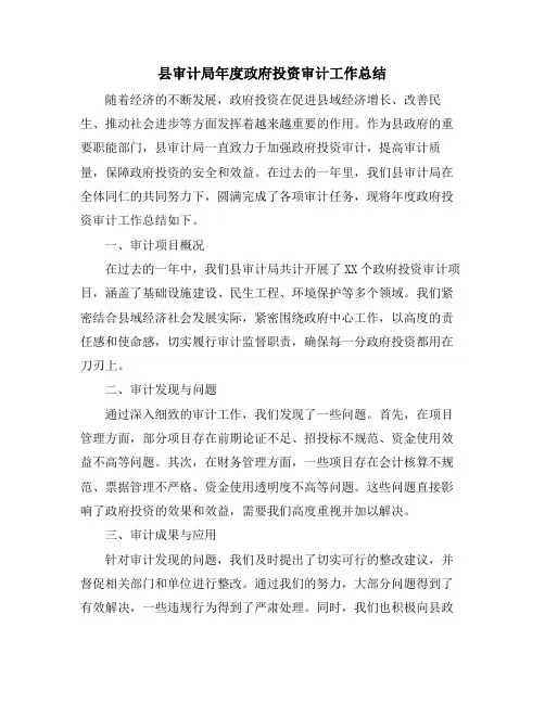 县审计局年度政府投资审计工作总结