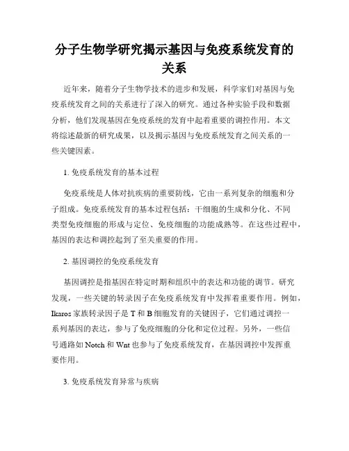 分子生物学研究揭示基因与免疫系统发育的关系