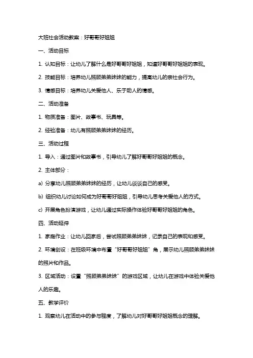 大班社会活动教案：好哥哥好姐姐