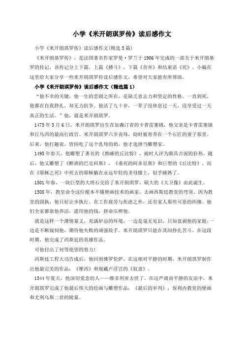 小学《米开朗琪罗传》读后感作文