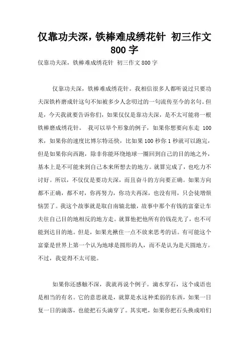 仅靠功夫深,铁棒难成绣花针 初三作文800字