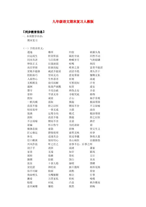 九年级语文期末复习人教版知识精讲