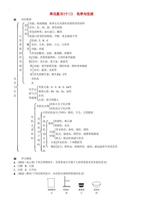(新人教版)2019届九年级化学下册第十二单元化学与生活单元复习十二化学与生活同步测试含18年真题