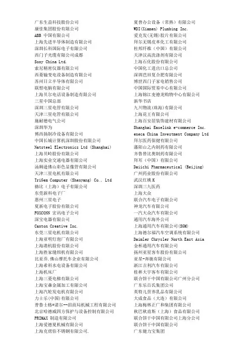 sap中国客户名单